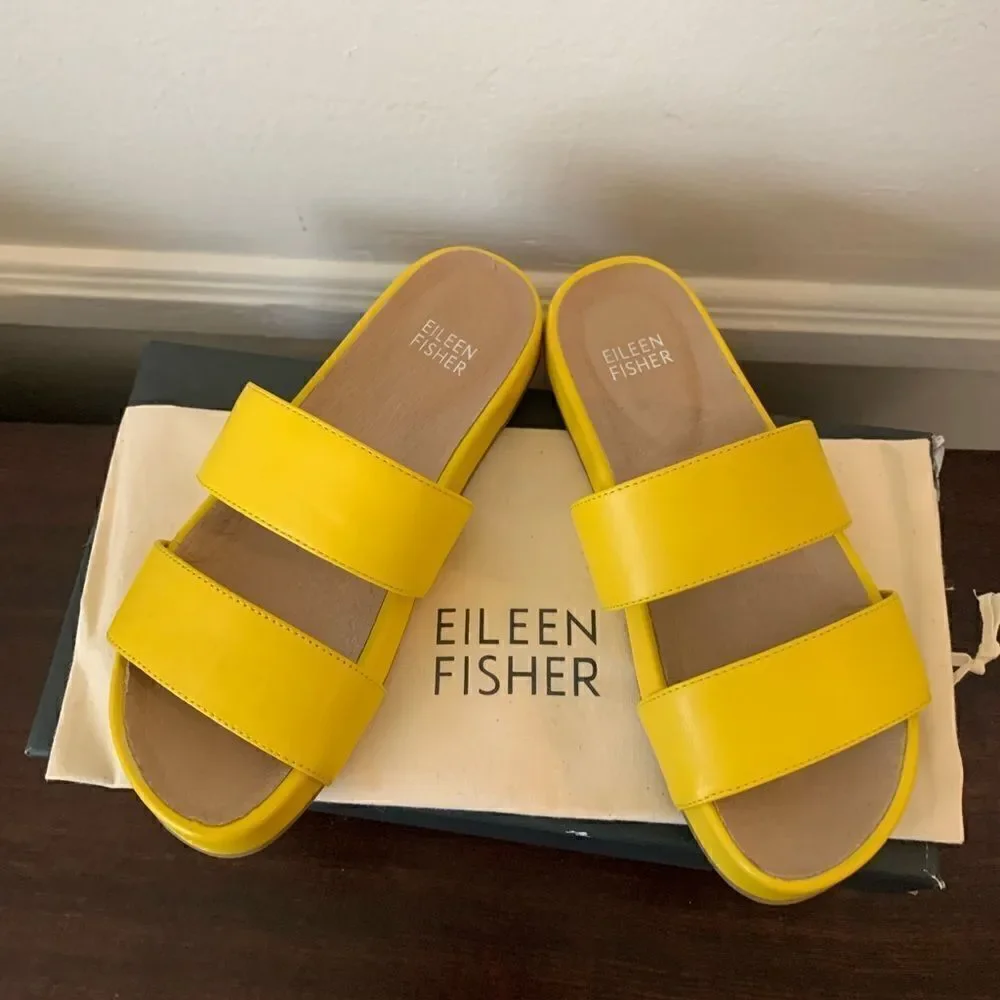 Eileen Fisher Women’s deed slide leather upper / lining yellow sandal Sz 5, NIB